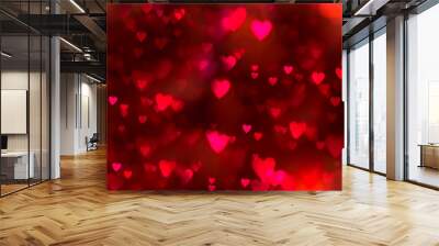 Valentines day background banner - abstract panorama background with red and pink hearts - concept love Wall mural