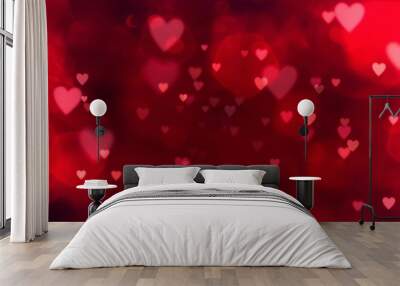 Valentines day background banner - abstract panorama background with red hearts - concept love Wall mural