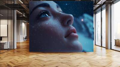 A woman looking up at the stars in the sky Wall mural