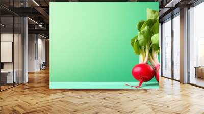 Red Radish on colorful background. empty copy space on the side for text. Bright Vibrant colors. Generative AI. Wall mural