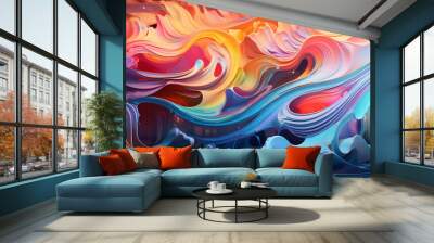 Colorful liquid lines paint splashing abstract art background, Vibrant color Abstract wallpaper,  Wall mural