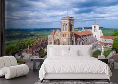 Aerial view of Vezelay, UNESCO world heritage site, Burgundy, France, Wall mural