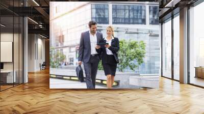 Business people meeting in financial district Wall mural