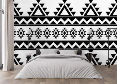 aztec seamless pattern.  rug textile print texture Tribal design, geometric symbols for logo, cards, fabric decorative works. traditional print vector illustration. on black and white background. Wall mural