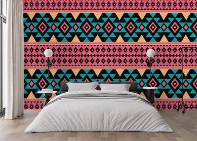 Ikat geometric folklore ornament. Tribal ethnic vector texture. Seamless striped pattern in Aztec style. Figure tribal embroidery. Indian, Scandinavian, Gypsy, Mexican, folk pattern. Boho chic design. Wall mural