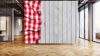 red checkered tablecloth on white wooden background Wall mural