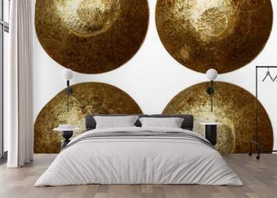 set of golden or bronze rivet heads isolated on white background Wall mural