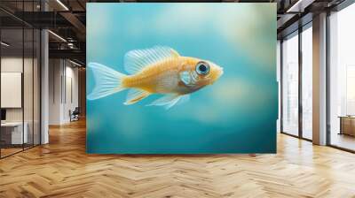 A close-up of a solitary fish swimming gracefully through the water, with a blurred background, perfect for focus and clarity themes with space for text. Wall mural