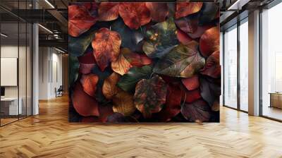 A close-up of colorful fall leaves with detailed textures and soft lighting, adding a natural and rich backdrop Wall mural