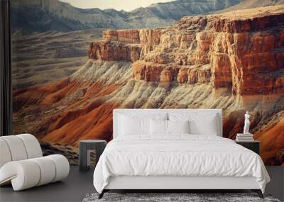 A close-up of Utah's mountain cliffs, with layers of red, orange, and white rock, ideal for geological or travel-themed designs with ample copy space. Wall mural