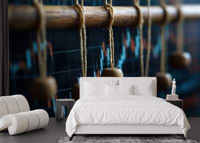 A conceptual image of stock market manipulation, with puppet strings controlling market data Wall mural