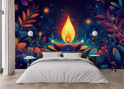 A digital Diwali greeting with modern fonts, vibrant colors, and festive elements Wall mural