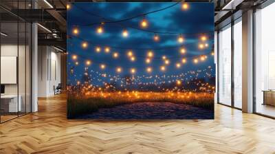 A serene Diwali greeting card featuring a peaceful night sky with twinkling lights Wall mural