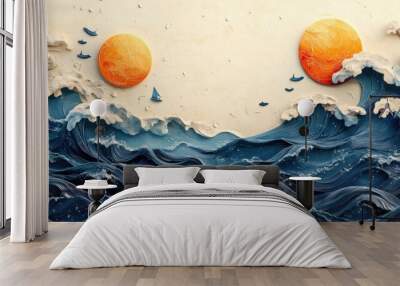 A whimsical border featuring waves and nautical icons, capturing the essence of the sea with space for messaging and ample copy space. Wall mural