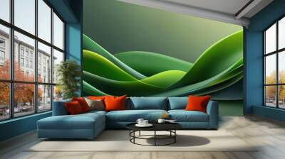 Abstract green waves with a blend of light and shadow, creating a visually appealing and modern design backdrop Wall mural