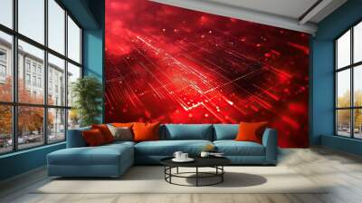 Abstract red tech wallpaper with luminous lines and tech textures Wall mural