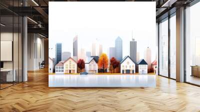 Cozy small city skyline with a mix of modern and traditional architecture, showcasing a tranquil urban scene. Wall mural