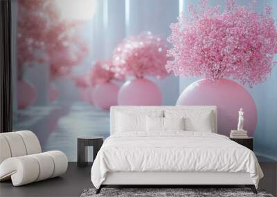 Crisp white backdrop with soft pastel elements, providing a fresh and youthful visual appeal. Wall mural