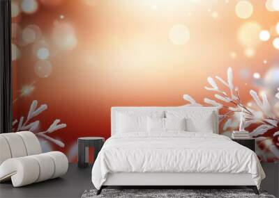 Elegant red Christmas background with classic white snowflake patterns, softly lit by glowing lights, creating a festive and traditional holiday feel. Wall mural