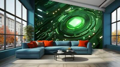 Futuristic green 3D design with intricate patterns and glowing accents, perfect for tech or innovation-themed projects Wall mural