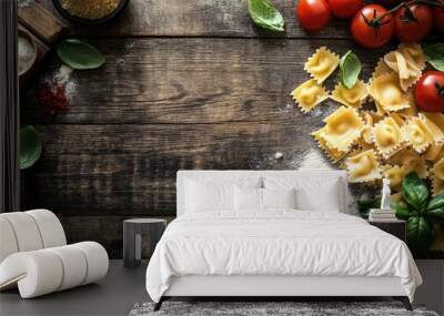 Gourmet Italian pasta with copy space, featuring rich and flavorful pasta dishes like lasagna and ravioli. Wall mural