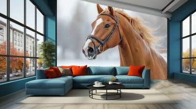 Horse with mane flowing on white background Wall mural