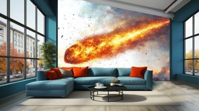 Meteor extinction clipart with dramatic impact effects on a white background Wall mural