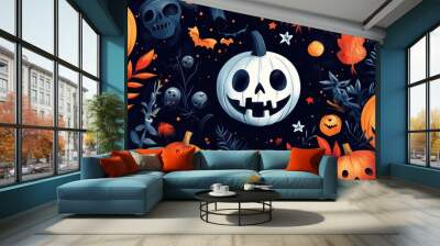 Mokepu Halloween party invitation design with spooky graphics and festive elements Wall mural