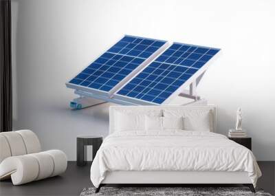 Solar panel miniature displayed on a white background, representing renewable energy and sustainability. Wall mural