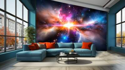 Stunning galaxy nebula background featuring bright stars and swirling cosmic clouds in deep space. Wall mural