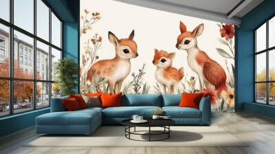 Woodland animals on a white background invite design Wall mural