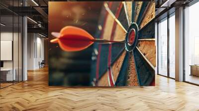 aims arrow at a virtual target dartboard, precision in setting objectives for business investments and hitting targets in business Wall mural