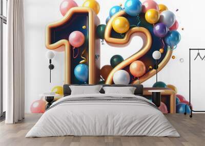 Number 12 made by balloon isolated on a white or transparent background Wall mural