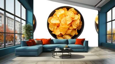 Set of top view of a bowl of chips  isolated on a transparent or white background Wall mural