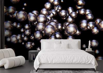 Realistic 3D illustration of the abstract silver metallic morphing molecules rendered as background Wall mural