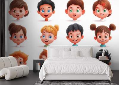 3D diverse kids avatar set Wall mural