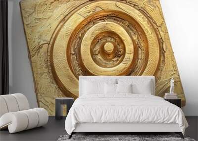 A gold square with a spiral design on it isolated on white background  Wall mural