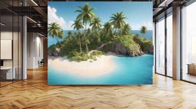 Caribbean island with palm trees on a clear background  Wall mural