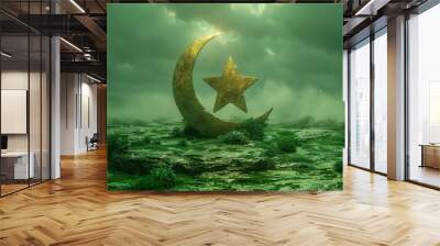 Crescent moon with star isolated Wall mural