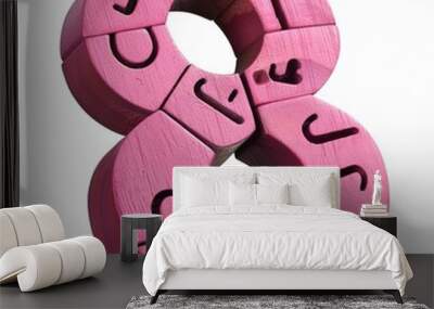 Dark pink wooden arabic number eight Isolated  Wall mural