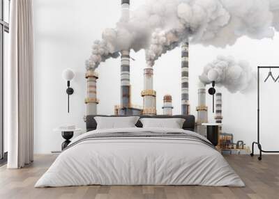 Industrial factories have polluted smokestacks isolated on white background  Wall mural