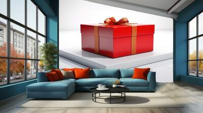 red gift box with ribbon Wall mural