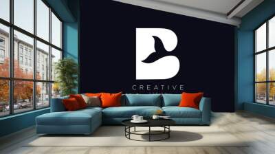 B Whale Logo Design , Tail of a Whale incorporated into letter B Wall mural