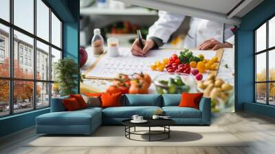 a patient and nutritionist working together to create a personalized meal plan, with a calendar or planner on a desk Wall mural