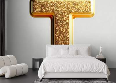 Gold alphabet T with a solid white background.
 Wall mural