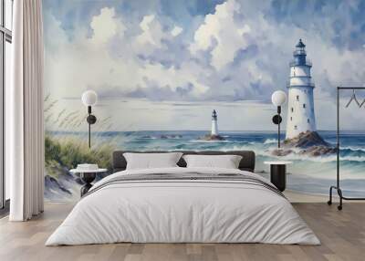 artistic abstract watercolor painitng of lighthouse Wall mural