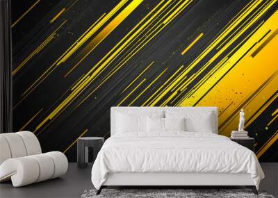 Dynamic abstract background featuring yellow and black diagonal lines with textures Wall mural