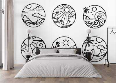 beach logo collection simple monoline style design vector illustration isolated white background Wall mural