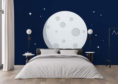 Full moon with craters and stars flat design vector illustration Wall mural