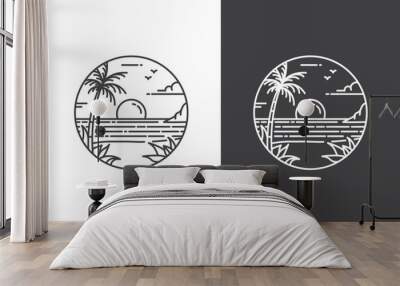 line art tropical island beach ocean sea for tourism logo design symbol Wall mural